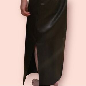Long leather vintage skirt with slit— one of a kind